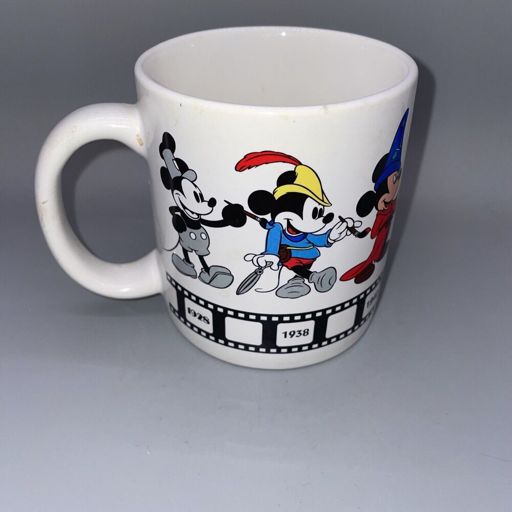 Disney Mickey Mouse Coffee Mug Cup Celebrating from 1928-Today Thru the Years